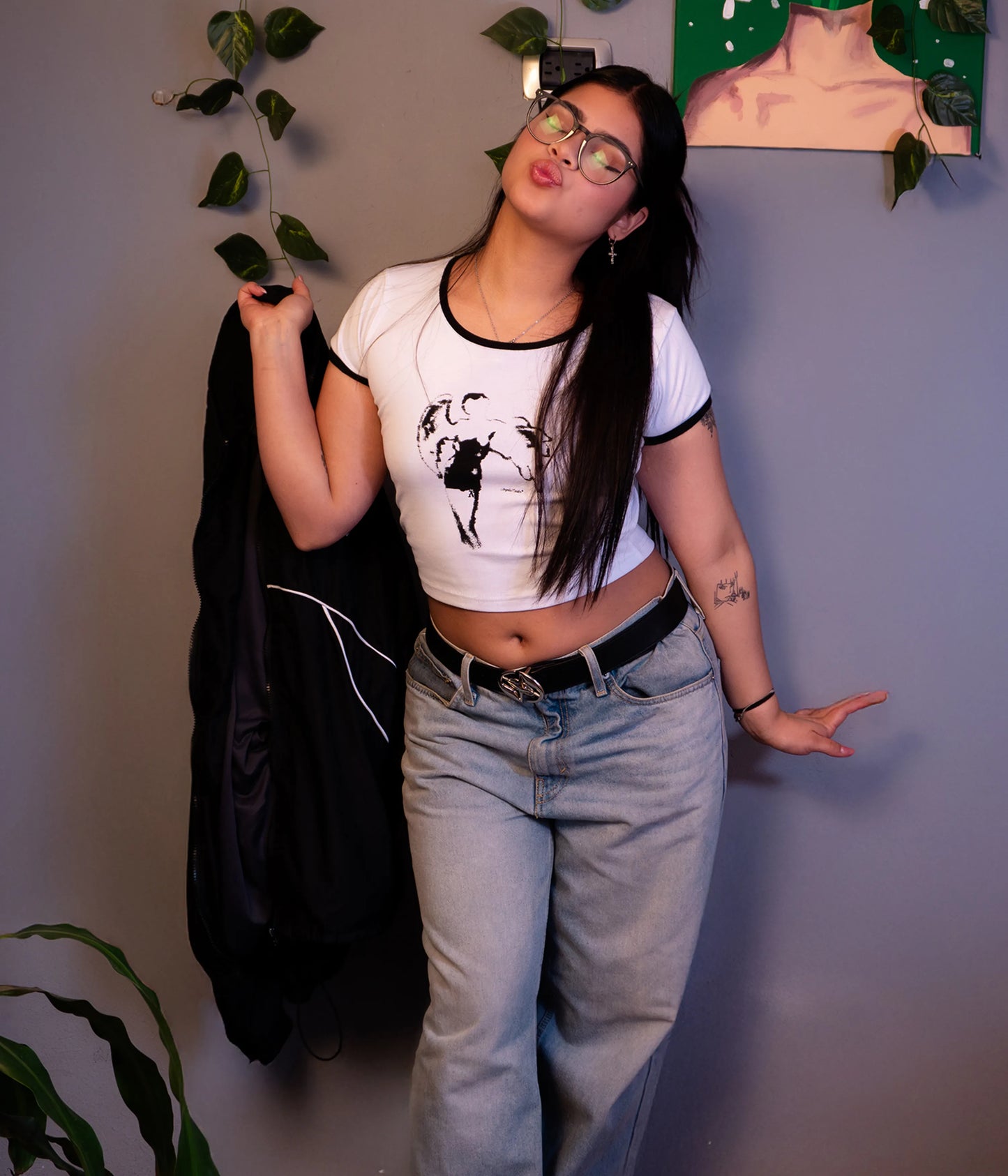 Crop top manga corta