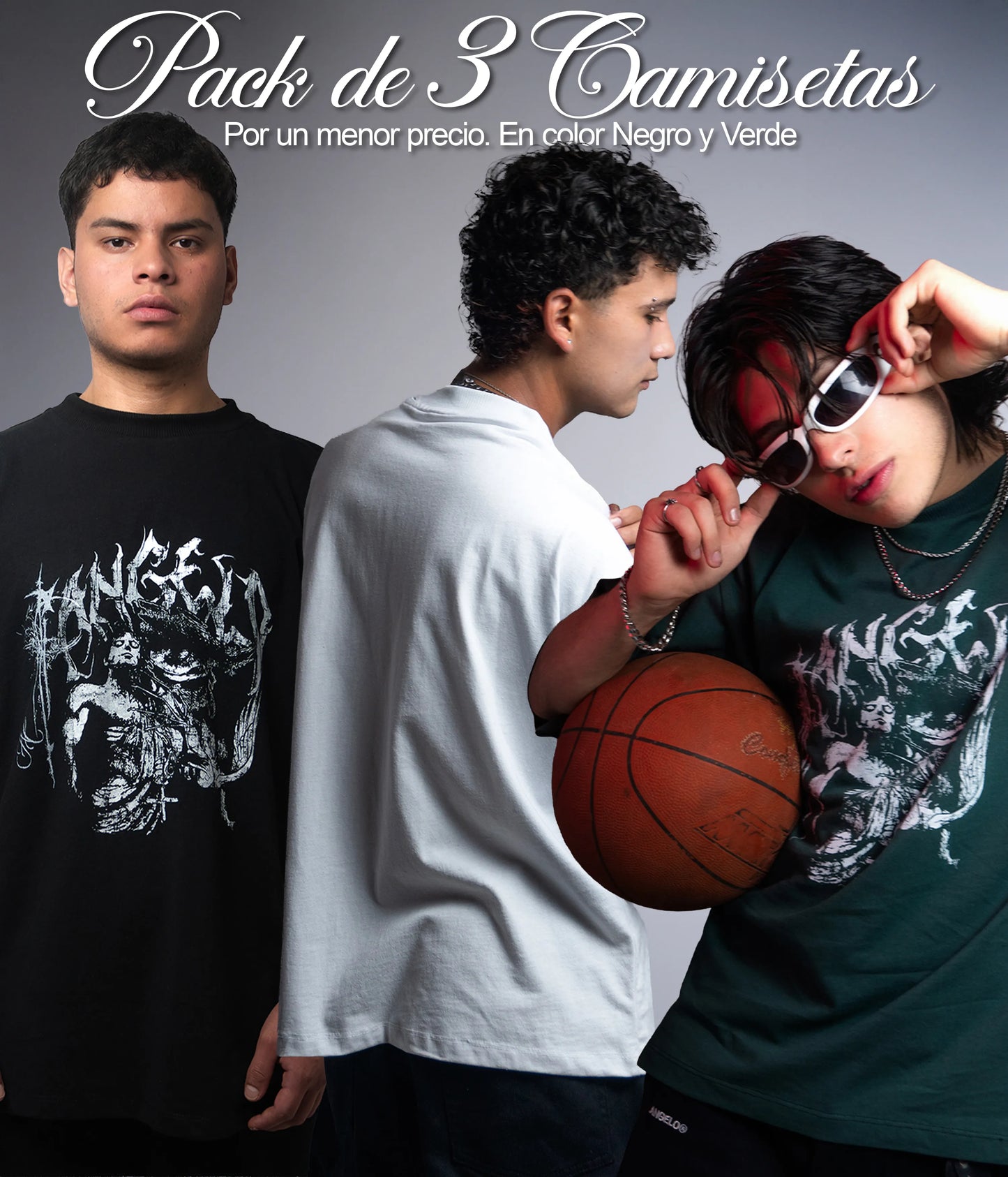 PACK: 3 Camisetas Básicas Relaxed fit - Blanco, Negro, Verde