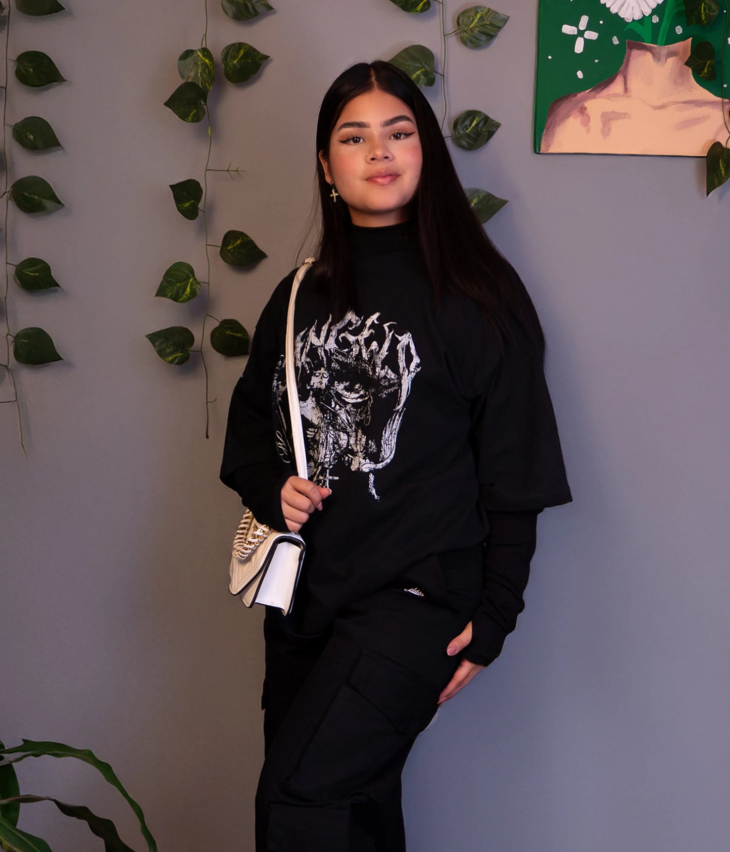 Camiseta negra estampada "Ángeles Caídos" Relaxed fit