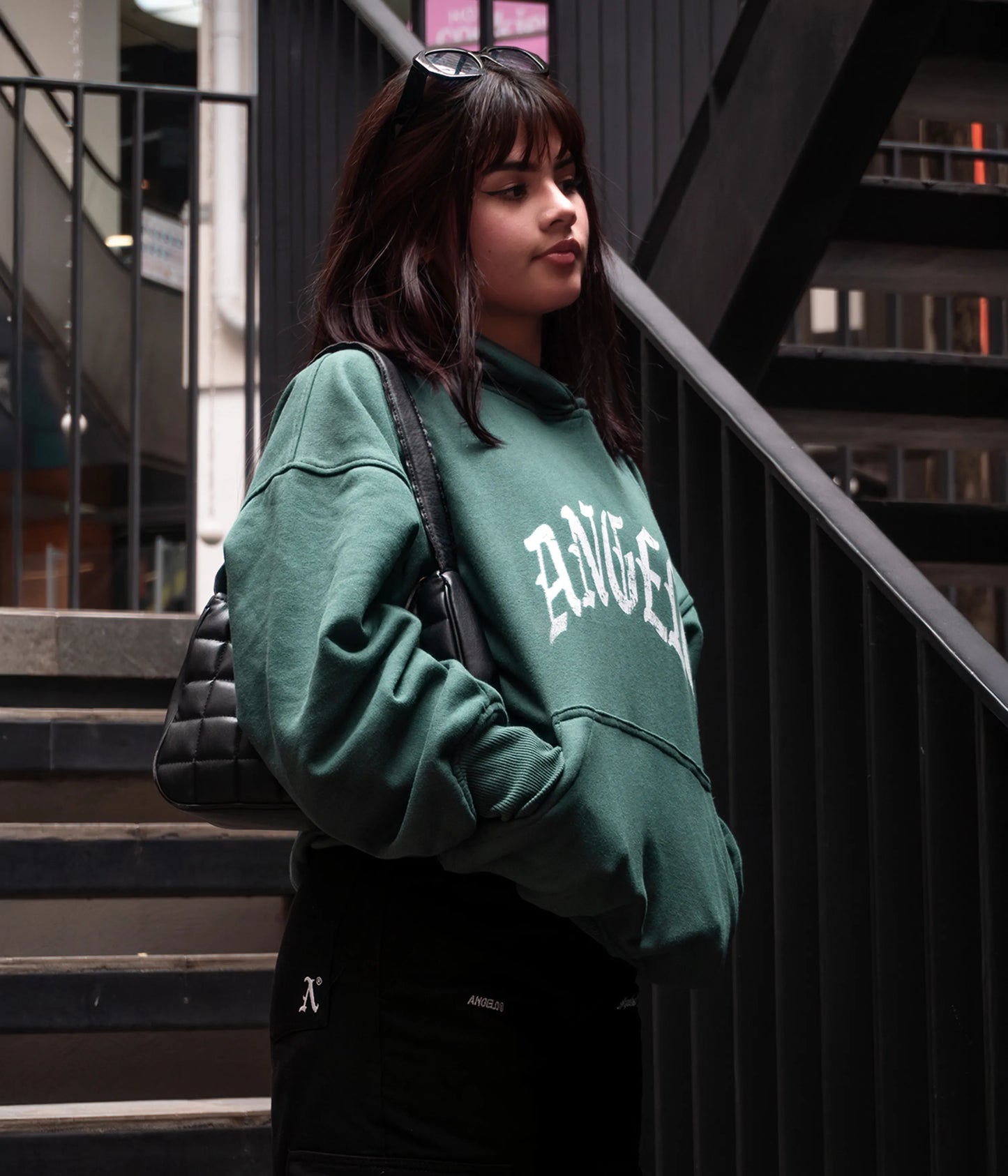 Sudadera verde con capota boxyfit